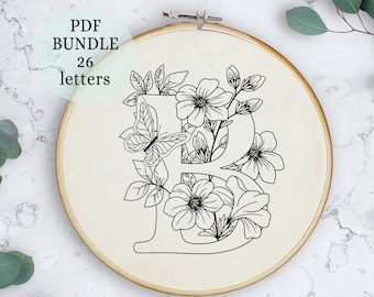 Floral Alphabet Embroidery Pattern: 6" Letter Monogram (PDF Download)