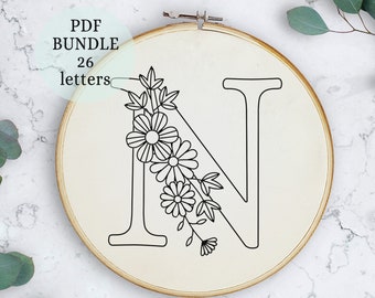 Floral Alphabet Embroidery PDF Pattern, Spring alphabet letters, Digital Download, Letter Embroidery with Flowers, Floral Monogram, alphabet