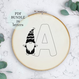 Patrones de bordado a mano, colección de alfabetos, patrón de bordado PDF, patrón para principiantes, diseño de gnomos, patrón de gnomos lindos, bordado de gnomos