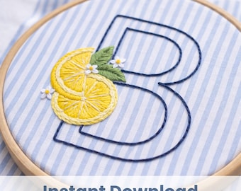 Lemon Alphabet Embroidery Pattern, Citrus Letters Stitching (PDF Download)