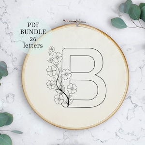 Creative Alphabet Embroidery, Set Alphabet Embroidery Pattern, Flower Font Hand Embroidery Pattern, Alphabet Wreath, PDF Instant Download