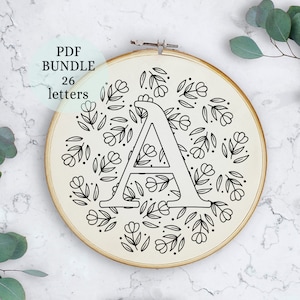 Floral Alphabet, Initial Embroidery, PDF Pattern, Instant Digital Download, Floral Monogram Embroidery, Hand Embroidery, Beginner friendly