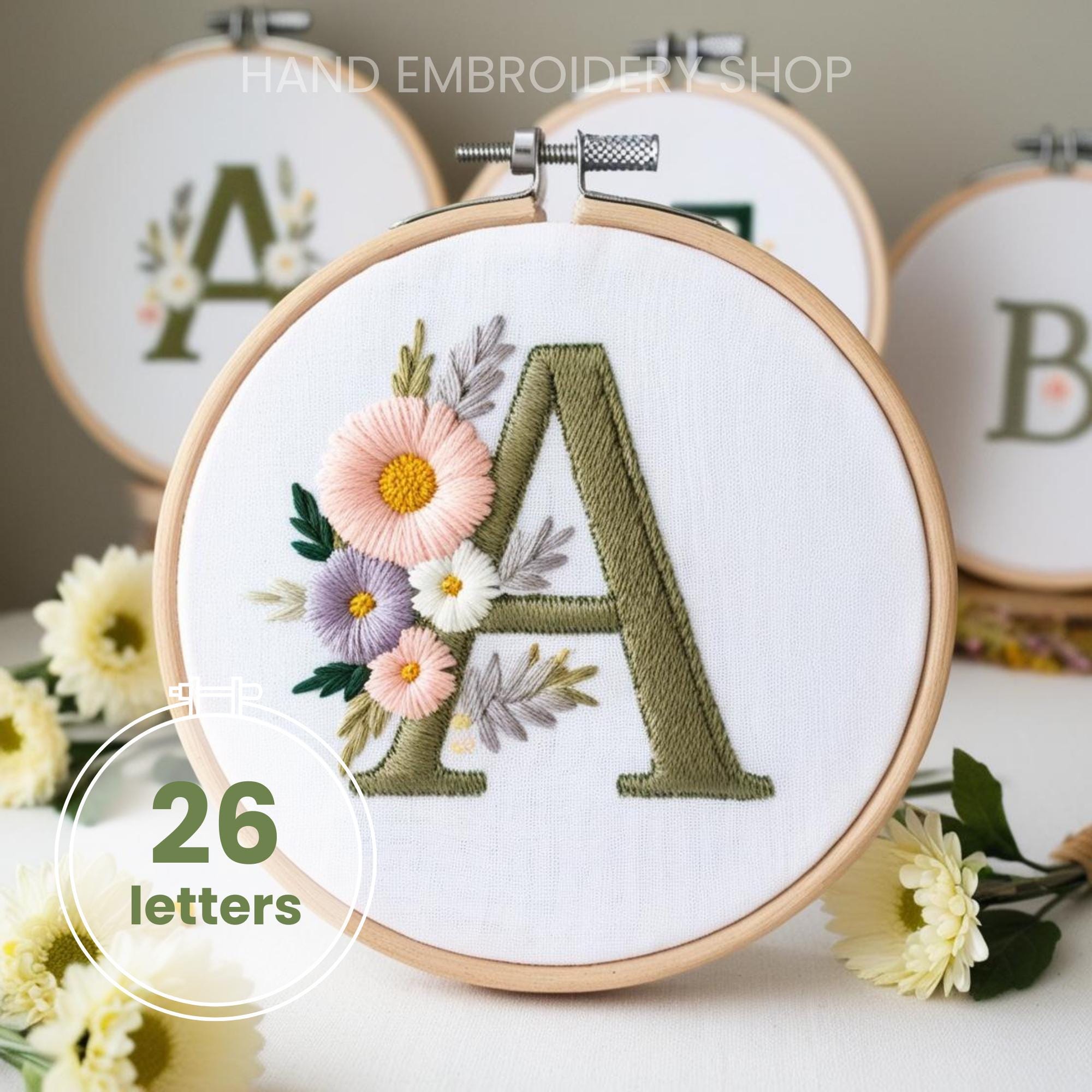 Buchstabe Stickerei PDF, Muster, Pastell Frühling Dekor, Floral Alphabet, Stickmuster, Monogramm Kreuzstich, Initialstickerei, Stickrahmen