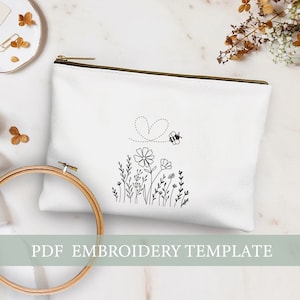 Cartera de bordado a mano de flores silvestres, cartera floral salvaje, bolsa cosmética, bolsa de maquillaje personalizada, regalo de dama de honor, bolsa de maquillaje, bolsa de bordado