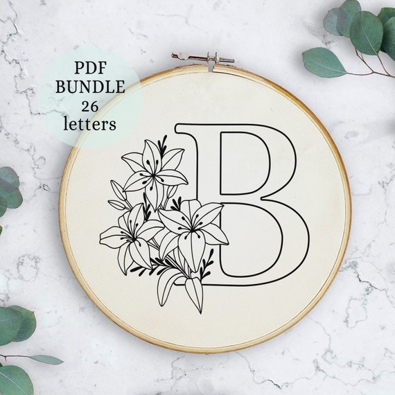 Lilies alphabet letters, hand embroidery pattern, digital pdf download,  instant download, hand embroidery, lilium diy monogram, hoop art - etsy
