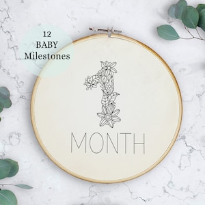 Hito mensual del bebé, patrón de bordado a mano, patrón PDF, anuncio de nacimiento y recién nacido, accesorio de fotografía para recién nacidos, regalo de baby shower