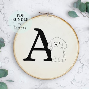 Hand Embroidery Bundle, Hand Embroidery Patterns, Alphabet Collection, PDF Embroidery Pattern, Beginner Pattern, Dog design, dog pdf pattern