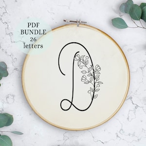 Download digital, 26 letras incluídas, bordado inicial, arte em bastidor, padrão em PDF, projeto de decoração de parede, padrão de bordado de letras, presente ideal