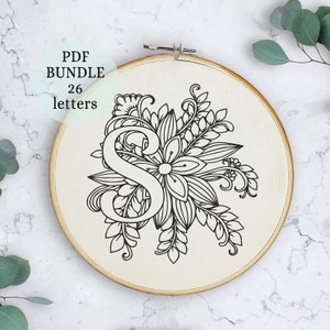 Floral Alphabet Embroidery PDF Pattern, 6”, Instant Digital Download, Letter Embroidery Design with Flowers, Floral Monogram, alphabet