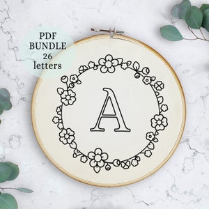 Bordado del alfabeto floral, elegante carta de bordado a mano, alfabeto completo, letras de bordado a mano, conjunto de iniciales modernas de bordado a mano