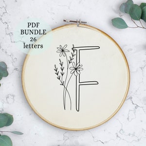 Floral Alphabet Embroidery PDF Pattern, 6 inch, Instant Digital Download, Letter Embroidery Design with Flowers, Floral Monogram, alphabet