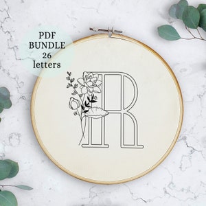 Custom Alphabet Embroidery PDF Pattern, Instant Digital Download, Letter Embroidery Design with Flowers, Wildflowers Monogram, handmade