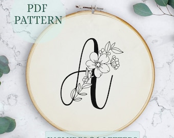 Floral Alphabet Embroidery Pattern, DIY Letter Monogram (PDF Pattern)
