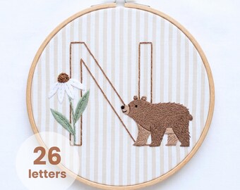 Grizzly Bear Alphabet Embroidery Pattern: 26 Letters (Digital Download)