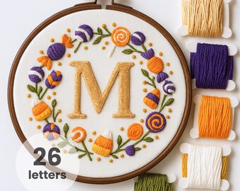 Halloween Alphabet Hand Embroidery Pattern Bundle: Initial Letters (Digital file)