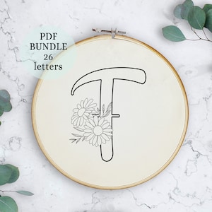 Alphabet Embroidery Patterns, Hand Embroidery Patterns, Full Alphabet, flowers Design, Monogram Hand Embroidery, Alphabet Bundle, initial