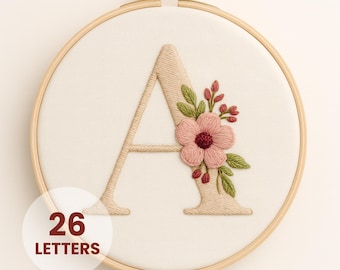 Floral Alphabet Embroidery PDF Pattern: symmetric Blossom Design (Digital Download)