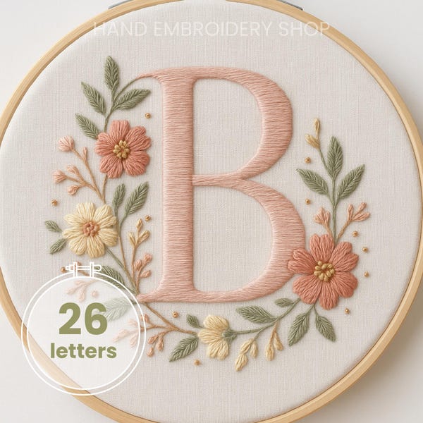 Floral Monogram Embroidery Pattern: Alphabet Set, letter template (PDF Digital Download)