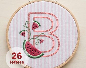 Watermelon Alphabet Embroidery Pattern PDF 26 Letters Digital Download Monogram Hoop Art Six Inch Beginner Friendly Nursery Decor Initial