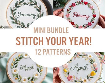Birth Flower Embroidery Pattern: 12 Month Floral Wreath Designs (Printable PDF)