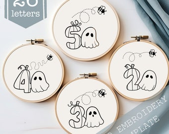 Pumpkin Numbers Embroidery Template: Fall Hoop Art (PDF Download)