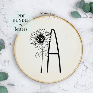 Sunflower Alphabet, Hand Embroidery Pattern, Digital PDF Download, Instant Download, Floral Hand Embroidery ,DIY Monogram, Christmas gift