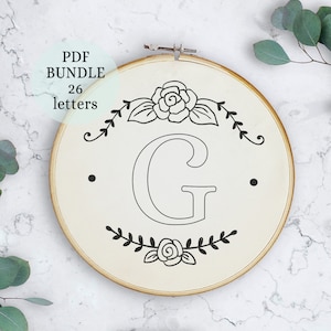Full Alphabet Embroidery Patterns, Hand Embroidery Patterns, flowers Design, Monogram Hand Embroidery, Alphabet Bundle, wildflowers design