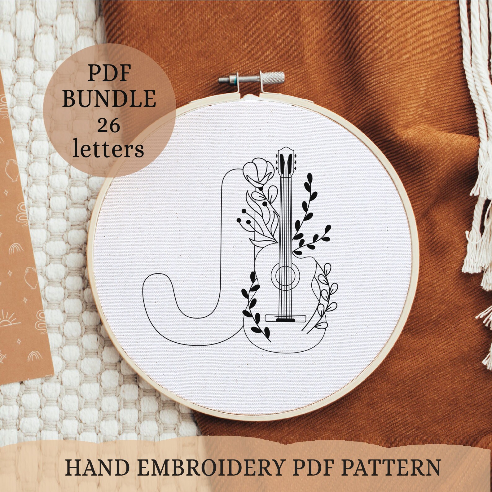Guitar Alphabet Embroidery Pattern, Musician Monogram (digital Download ...