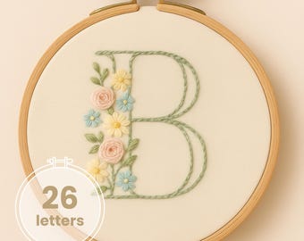 Floral Alphabet Embroidery Pattern: Printable Initial Monogram (PDF)