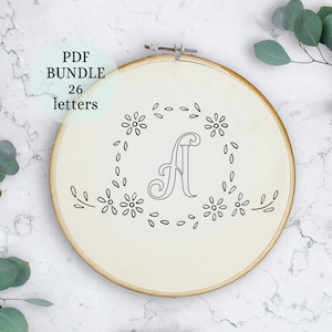 Vintage daisies letters, Complete alphabet embroidery, pdf pattern, Floral Alphabet letter, Hand Embroidery Design,  Monogram Cross Stitch