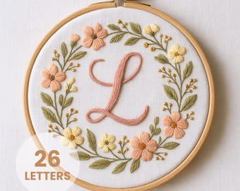 Alphabet Hand Embroidery Pattern Bundle: Printable Flower Wreath (PDF Download)