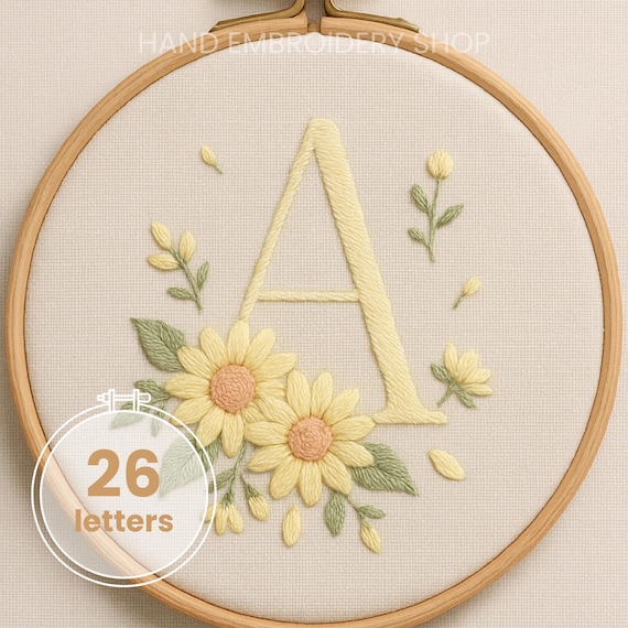 ☆ A＆H ☆ページ♪１名様限定☆両面 letter of flower Sunflowers Alphabet Embroidery Pattern A-Z: Botanical Monogram