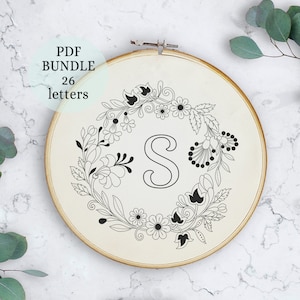 Hand Embroidery Pattern, Digital PDF Download, Instant Download, Hand Embroidery, Detailed DIY Monogram, Hoop Art, Floral alphabet letters