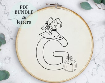Pumpkin Alphabet Embroidery Pattern: Halloween Letter Monogram (Digital Download)