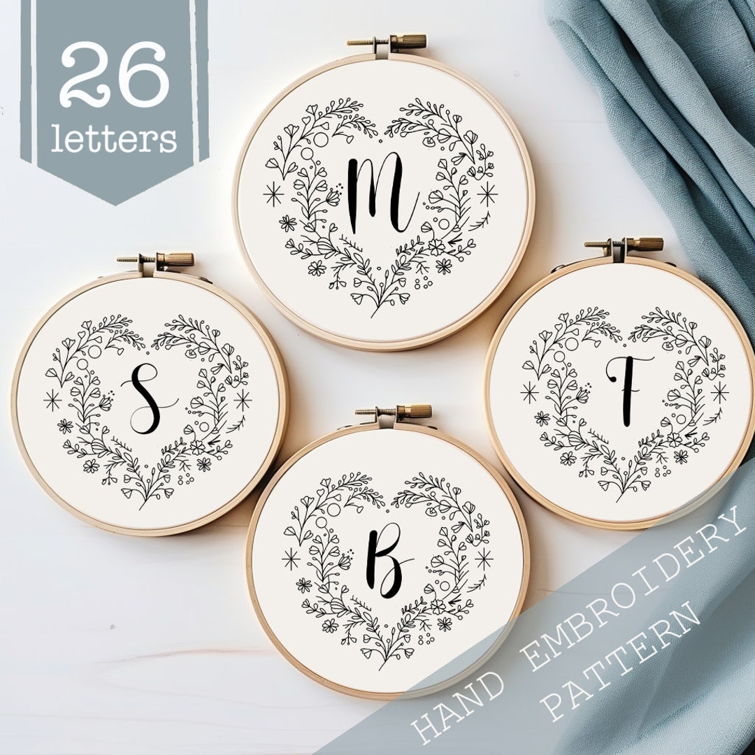Hand Embroidery Pattern, Monogram Alphabet Embroidery, Valentines ...