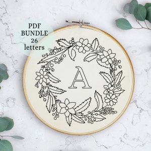 Christmas 26 Letter Embroidery PDF Pattern, Personalized gift, Initial Hand Embroidery Design , Monogram Cross Stitch, DIY Hand Embroidery