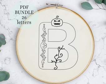 Halloween Alphabet Embroidery Pattern: A-Z Monogram Template (PDF)