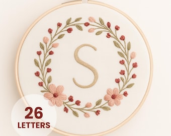 Bud & Leaf Alphabet Embroidery Pattern: DIY Printable Wreath (PDF Download)