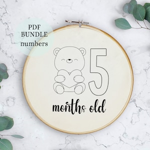 Hito mensual, Patrón de bordado de animales lindos, Patrón PDF, Anuncio de nacimiento y recién nacido, Accesorio de fotografía para recién nacidos, Regalo de baby shower