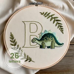 Patrón de alfabeto con monograma para bordar, diseños de letras de dinosaurios, arte de aro para hacer uno mismo, plantilla para principiantes, descarga digital en PDF, regalo hecho a mano