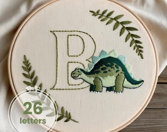 Stickerei Monogramm Alphabet Muster, Dinosaurier Buchstaben Designs, DIY Hoop Art, anfängerfreundliche Vorlage, digitaler PDF Download, handgemachtes Geschenk