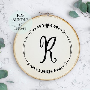 Floral Alphabet hand Embroidery PDF Pattern, 6 inch, Instant Digital Download, Letter Embroidery Design, Floral Monogram, alphabet letters