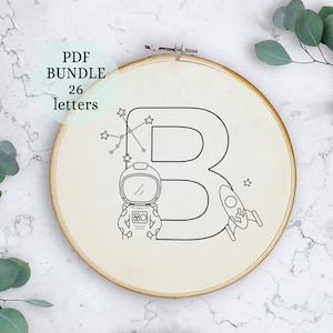 刺繍チャート、アルファベットの手刺繍パターン、簡単な刺繍、アイデアギフト、宇宙飛行士のアルファベット、宇宙飛行士の刺繍、ロケットのデザイン