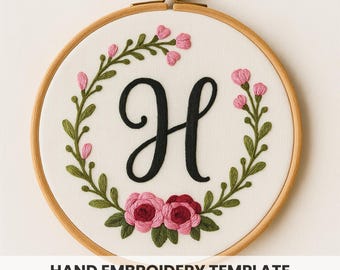 Rose & Vine Monogram Embroidery Pattern: DIY Alphabet Letter Art