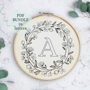 New Alphabet hand embroidery pattern, modern embroidery pattern PDF, Alphabet Collection,PDF Embroidery Pattern, floral designs, Digital PDF