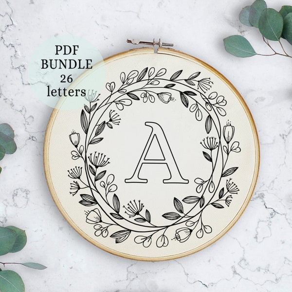 Floral Alphabet Hand Embroidery Pattern: Modern Letter Designs, wedding letters (Digital PDF)