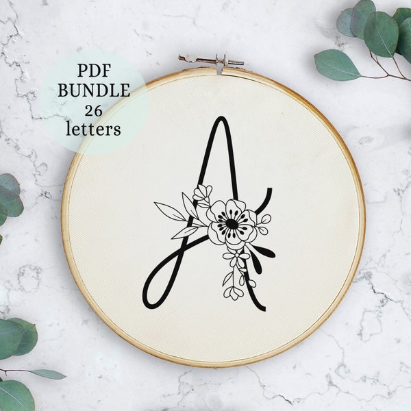 Floral Alphabet Embroidery Pattern, Instant Digital Download, Embroidery Design floral Letters, Floral Monogram, Wedding Embroidery designs