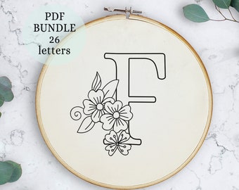 Art Deco Embroidery Patterns, Modern Monograms, Full Alphabet, Hand Embroidery Patterns, Digital Download, Floral Art Style Letters, floral