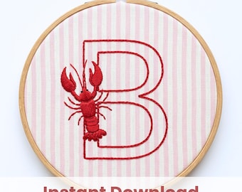 Lobster Letters Hand embroidery Pattern Alphabet Sea Animal Design PDF Pattern