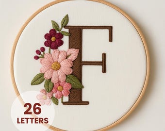 Alphabet Hand Embroidery Pattern Bundle: Printable Flower Wreath (PDF Download)